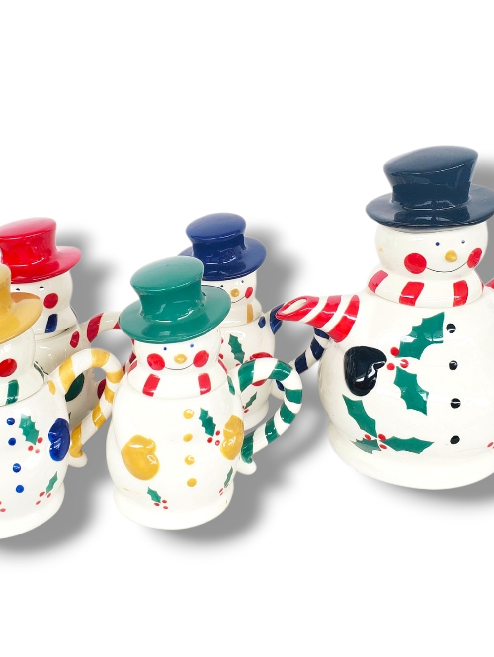 Holiday Snowman Tea Set With Teapot 4 Snowman  Mugs Temptations Ovenware By TARA